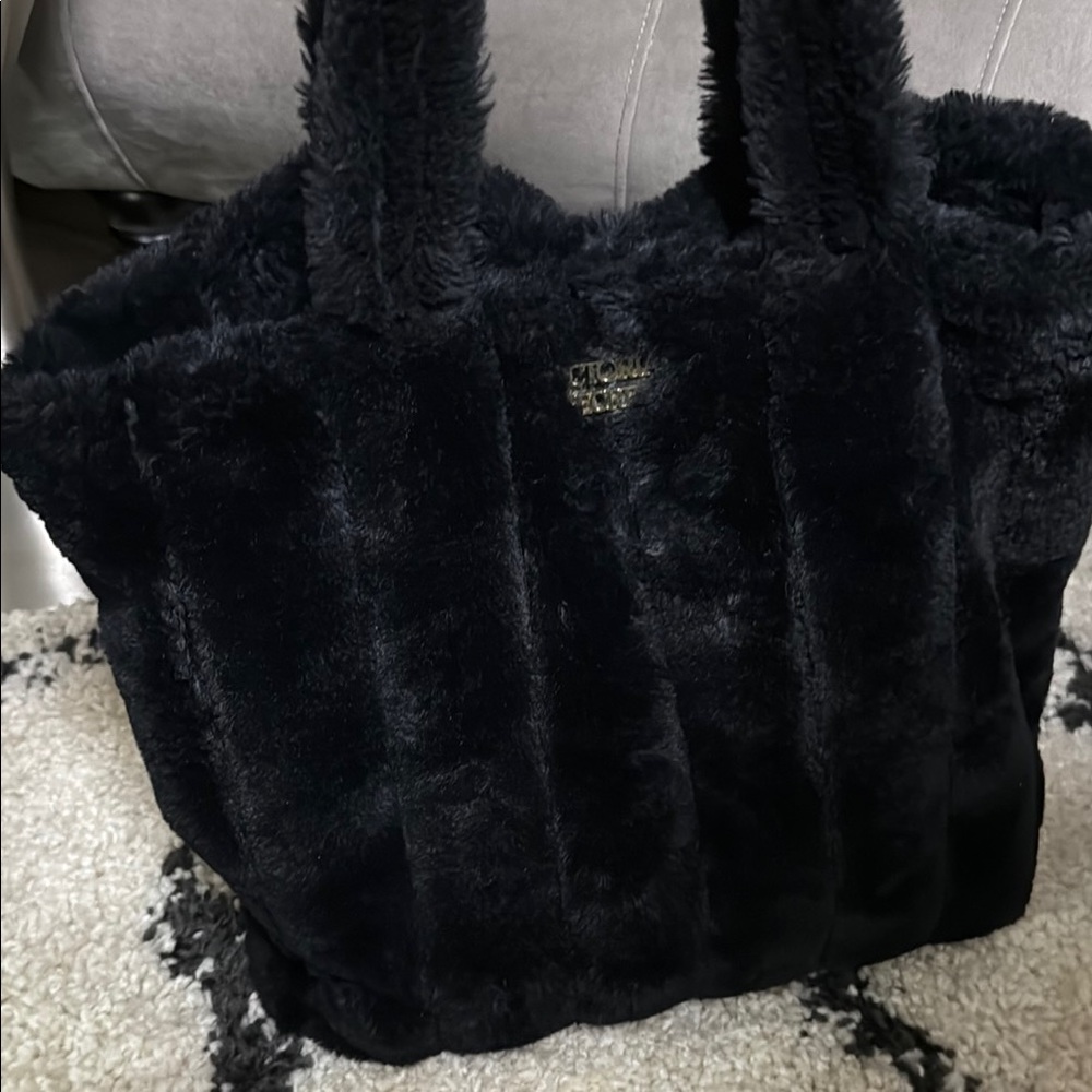 Victoria’s Secret Chic Black Faux Fur Tote Bag